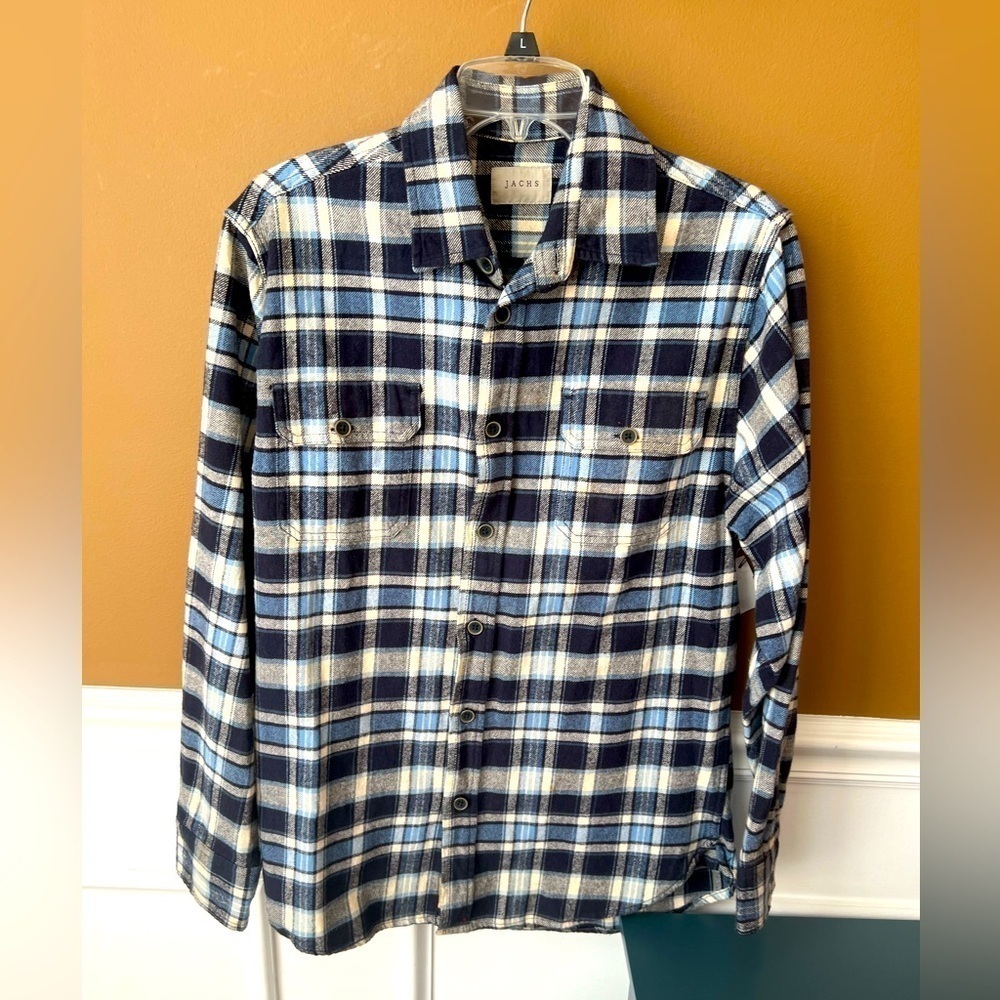 JACHS Men’s Blue Plaid Flannel Shirt Size Medium Casual Button Down Cabincore